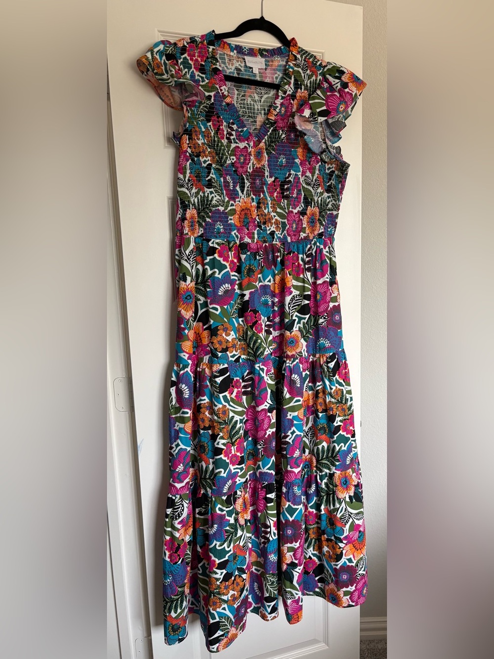 Sugarlips Floral Tiered Maxi Dress in Pink, Teal & Orange